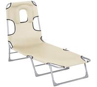 Outsunny Tumbona Reclinable y Plegable con Orificio de Lectura Reposacabezas y Respaldo Ajustable en 5 Niveles 182x56x24,5 cm Beige Aosom España