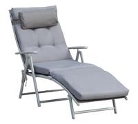 Outsunny Tumbona Plegable Respaldo Ajustable 7 Posiciones Cojín Cuerpo Entero Cabeza con Cojín Textileno 137x63,5x100,5 cm Gris Aosom España