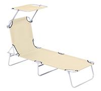 Outsunny Tumbona Plegable Tumbona de Jardín Exterior Reclinable con Toldo Desmontable con Ángulo Regulable Respaldo Ajustable en 4 Niveles para Terraza Piscina Patio 187x58x36 cm Beige