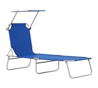 Outsunny Tumbona Plegable Tumbona de Jardín Exterior Reclinable con Toldo Desmontable con Ángulo Regulable Respaldo Ajustable en 4 Niveles para Terraza Piscina Patio 187x58x36 cm Azul Blue
