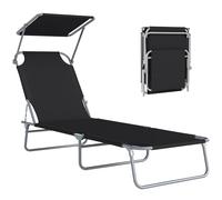 Outsunny Tumbona Plegable Tumbona de Jardín Exterior Reclinable con Toldo Desmontable con Ángulo Regulable Respaldo Ajustable en 4 Niveles para Terraza Piscina Patio 187x58x36 cm Negro