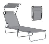Outsunny Tumbona Plegable Tumbona de Jardín Exterior Reclinable con Toldo Desmontable con Ángulo Regulable Respaldo Ajustable en 4 Niveles para Terraza Piscina Patio 187x58x36 cm Gris Claro