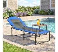Outsunny Tumbona Plegable, Tumbona Jardín Exterior con Respaldo Ajustable en 4 Posiciones, Asas de Transporte y Respaldo de Textilene, Carga 120 kg, para Terraza, Piscina, Playa, 175x58x68 cm, Azul Az