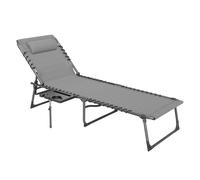 Outsunny tumbona plegable, tumbona jardín exterior con respaldo ajustable, reposacabezas, bolsillo lateral, bandeja y estructura de acero, carga 120 kg para terraza piscina playa, 190x60x31 cm, gris