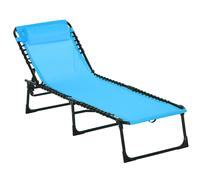Outsunny Tumbona Plegable, Tumbona Jardín Exterior Reclinable 4 Posiciones con Reposacabezas y Marco de Acero, Carga 120 kg, para Terraza, Piscina, Playa, 189x58x30 cm, Azul Claro