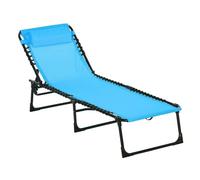 Outsunny Tumbona Plegable, Tumbona Jardín Exterior Reclinable 4 Posiciones con Reposacabezas y Marco de Acero, Carga 120 kg, para Terraza, Piscina, Playa, 189x58x30 cm, Azul Claro
