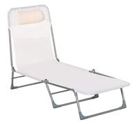 Outsunny Tumbona Plegable y Reclinable de Jardín con Reposacabezas y Respaldo Ajustable en 5 Niveles Tela de Texteline Transpirable 182x56x28 cm Crema