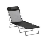 Outsunny Tumbona Plegable y Reclinable de Jardín con Reposacabezas y Respaldo Ajustable en 5 Niveles Tela de Texteline Transpirable 182x56x28 cm Negro