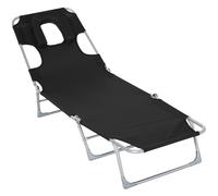 Outsunny Tumbona Reclinable de Jardín con Orificio de Lectura Reposacabezas y Respaldo Ajustable en 5 Niveles 182x56x24,5 cm Negro Aosom España