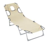 Outsunny Tumbona plegable reclinable – orificio lectura, reposacabezas, 5 niv. – 182x56x24,5 Beige