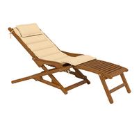 Outsunny Tumbona Silla Plegable de Madera con Reposapiés Desmontable y Cojín con Reposacabezas Carga 160 kg 158x61x70 cm Beige