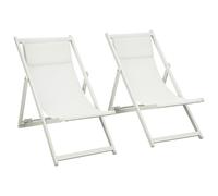 Outsunny Tumbonas de Jardín Conjunto de 2 Plegable con Respaldo Regulable en 5 Posiciones Reposacabezas Acolchado 58x96,5x91,5cm Blanco Aosom España
