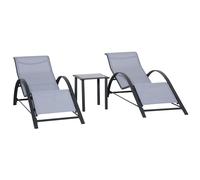 Outsunny Tumbonas de Playa Conjunto Tumbonas con Mesa Tumbonas Jardín con Reposabrazos - Mesa Vidrio Templado Jardín Gris para Patio Aosom España