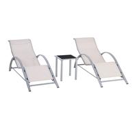 Outsunny Tumbonas Jardín Plegables Set de 2 Tumbonas 59x169x66 cm y 41x41x45 cm con Reposabrazos de Vidrio Templado Beige Aosom España