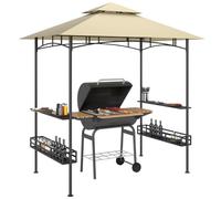 Outsunnypabellón de Barbacoa 240 x 150 x 257 cm ignífugo Impermeable con Techo Doble, Rejillas Laterales, Protección UV, Carpa de Acero
