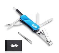 OUTU Llavero de cortaúñas multiherramienta, herramienta 7 en 1 EDC con cortaúñas, tijeras, regalos para él, hombres, marido, papá, novio (azul)
