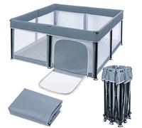 OUUTMEE Parque infantil plegable de 127 x 127 cm, valla de juegos para bebé, 150D Oxford, para interiores y exteriores, con bolsa de almacenamiento, Playpen (gris oscuro)