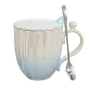 OUYUE Tazas Exquisita Taza De Cerámica para Beber, Concha De Perla, Taza De Gran Capacidad De 420ML con Tapa Y Cuchara Taza De Café (Color : Blue, Size : 420ml)