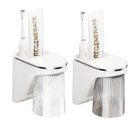 OUZHOU 2 soportes para cepillos de dientes, portavasos para cepillos de dientes sin taladrar, con vaso magnético y caja de almacenamiento, soporte para cepillos de dientes de pared, vaso para cepillos