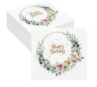 Ovanda 20 servilletas de cumpleaños eucalipto, Happy Birthday color verde salvia 33 x 33 cm, servilletas de cumpleaños, servilletas de papel eucalipto verde para decoración de mesa, cumpleaños, mujer