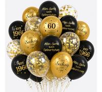 Ovanda 30 globos decorativos para 60 cumpleaños, color negro y dorado, decoración para 60 cumpleaños para hombre y mujer, globos de 1966, 60 cumpleaños