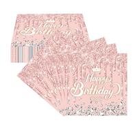 Ovanda Servilletas de cumpleaños, 20 unidades, oro rosa, 33 x 33 cm, servilletas rosas para decoración de mesa, cumpleaños, mujer y niña, color oro rosa, decoración de mesa