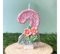 Ovanda Velas de cumpleaños 2 rosas flor decoración para tartas con lentejuelas, para 2 cumpleaños con bandeja y varilla, una vela para el 2 cumpleaños fiesta de cumpleaños decoración y regalos, vela