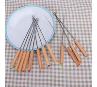 OVAQUIXI 12 Brochetas de Barbacoa de Acero Inoxidable con de Madera, Aislamiento Térmico Antideslizante para Asar Al Aire Libre, Agujas para Kabob, Utensilios para Barbacoa