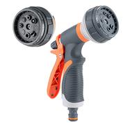 OVAQUIXI Boquilla de Manguera de Jardín, Rociador de Manguera de Plástico con Conector de 1,2 Pulgadas, Rociador de Agua con Control de Pulgar, Presión Ajustable, Boquilla Multipatrón para