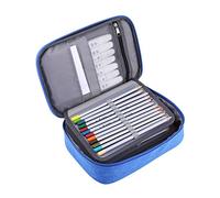 OVAQUIXI Estuche Organizador de Tela Plegable Multifunción con 72 Ranuras, Bolsa para Bolígrafos con Correa para Asa y Ranuras Elásticas para Materiales de Arte, Lápices de Colores, (Blue)