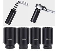 OVAQUIXI Juego de Vasos de Impacto de Alta Resistencia, Acero Al Cromo Molibdeno Duradero, Doble Hexágono para Uso con Llave Neumática, 4 Piezas, Accionamiento de 1/2 pulg., Tamaños de 30 Mm a 36 Mm