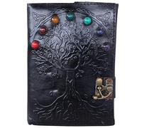 OVERDOSE Deckle Seven Stone Leather Tree Journal - Vintage Travel Journal for Men & Women Sketch Writing Diary Sketchbook Book of Shadows Handmade Deckle Edge Paper - 5 x 7 inches | 12 x 17 cm | A6