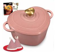 OVERMONT Cacerola Corazón de Hierro Fundido Esmaltado, 1,9 L,Rosa Empolvado
