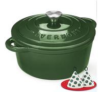 Overmont Olla de Hierro Fundido - Antiadherente Cacerola Holandesa de Esmaltado con Tapa - Ø26 cm Redonda Cacerola Holandesa para Cocinas de Inducción - Verde brillante