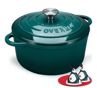 Overmont Olla de Hierro Fundido - Antiadherente Cacerola Holandesa de Esmaltado con Tapa - Ø28 CM Redonda Cacerola Holandesa para Cocinas de Inducción - Azul-lago