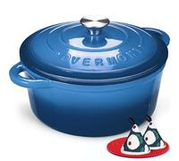 Overmont Olla de Hierro Fundido - Antiadherente Cacerola Holandesa de Esmaltado con Tapa - Ø28 CM Redonda Cacerola Holandesa para Cocinas de Inducción - Azul