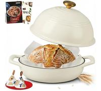 Overmont Olla de hierro fundido esmaltado para Hornear pan - 5.7L Olla holandesa Cacerola con tapa y libro de recetas - Apta para cocina, hornear, estofar y asar - Blanco