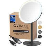 ovimar Espejo de maquillaje Skorpa negro | con iluminación | recargable | independiente | en el baño | espejo de aumento de 5 aumentos | espejo de maquillaje con luz | espejo de 360 grados