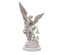 OVUNQUE PROTEGGIMI Estatua de San Miguel Arcángel en polvo de mármol blanco. Con espada y balancín. (22 cm), GRSM22-33