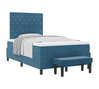 Owoxanthellate Cama con somier de terciopelo azul oscuro, 120 x 190 cm, marco de madera con cabecero y colchón, diseño moderno para dormitorio doble