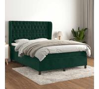 Owoxanthellate Cama con somier de terciopelo verde oscuro, 140 x 190 cm, con cabecero ajustable, colchón de muelles ensacados de dureza media, cómoda cama acolchada para dormitorios y habitaciones de