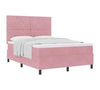 Owoxanthellate Cama con somier rosa de 140 x 200 cm con colchón y cabecero ajustable de tela de pino de madera maciza, cama doble moderna para dormitorio, habitación de invitados, habitación juvenil