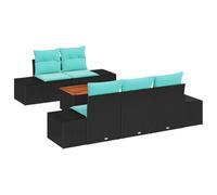 Owoxanthellate Juego de 6 sofás de jardín de poliratán, color negro | Conjunto modular para exteriores con mesa de madera de acacia para terraza y balcón. Flexible y resistente a la intemperie.