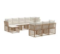 Owoxanthellate Juego de sofá de jardín modular de polirratán, 10 plazas, color natural | Juego de sillones modulares para exteriores con cómodos cojines para patio y jardín. Flexible para hasta 10 personas.