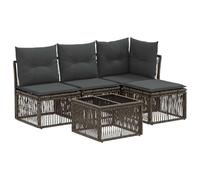 Owoxanthellate Juego de sofás de jardín de 5 piezas, polirratán, color gris | Conjunto modular de ratán para patio y jardín, incluye mesa, sillones y cómodos cojines grises.