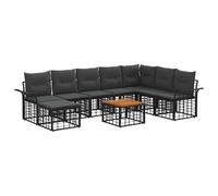 Owoxanthellate Juego de sofás de jardín de polirratán, 9 piezas, color negro | Sofá modular flexible para patio y jardín, incluye mesa, sillones, taburetes y cómodos cojines.