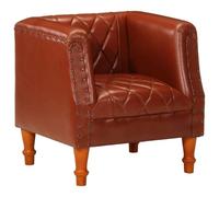 Owoxanthellate Sillón de piel auténtica marrón, sillón vintage de piel de cabra y madera maciza de mango, sillón retro para salón y oficina, 60 x 57 x 64 cm