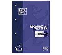 Recambio OXFORD Classic, Din-A4 100H 4T 90 gr. Pautado 3,5 mm.