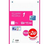 Oxford Recambio 5 Fucsia 100+20 Hojas DIN-A4 4 taladros 90g Cuadros 5x5mm