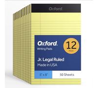 Oxford 5 x 8 blocs legales, paquete de 12, rayas estrechas, papel amarillo, 50 hojas por bloc de escritura, fabricado en los Estados Unidos (74017)